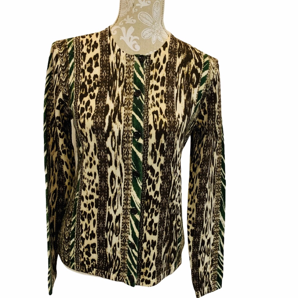 WORTH New York Wool Cardigan Animal Safari 1865